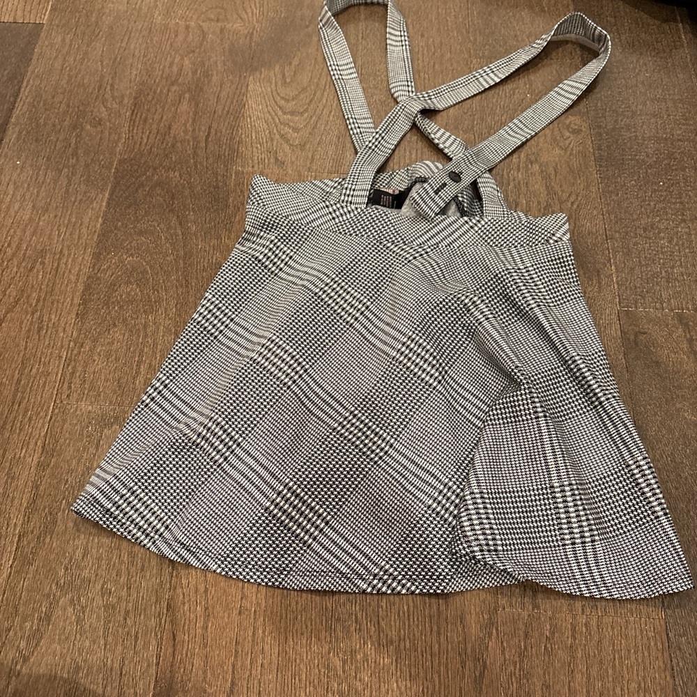 Black and White Plaid Skirt with suspenders